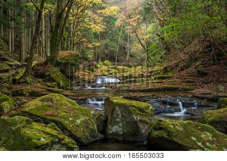 Beautiful in nature the Akame 48 waterfalls in autumn Mie Prefecture Japan