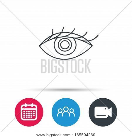 Eye icon. Human vision sign. Ophthalmology symbol. Group of people, video cam and calendar icons. Vector