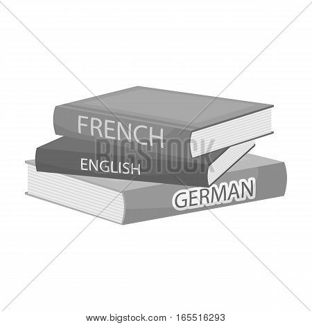 Various dictionaries icon in monochrome design isolated on white background. Interpreter and translator symbol stock vector illustration.