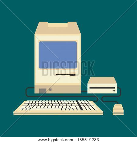 Computer technology vector isolated display. Telecommunication equipment metal pc monitor frame modern office network. Old device electronic space.