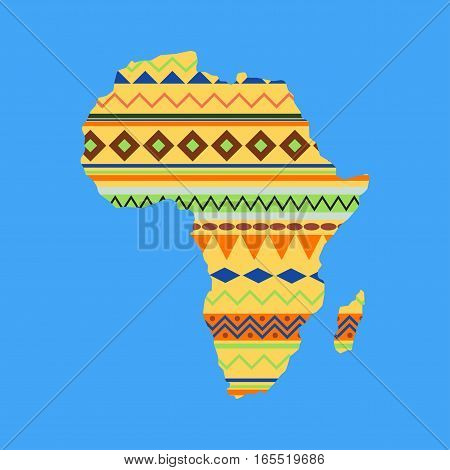 Diversity colors tribal ethnic bands Africa over white background. Textured vector map continent international travel geography illustration. World design cartography symbol.