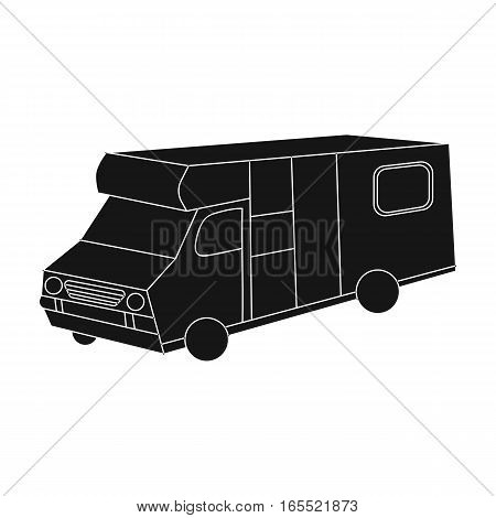 Campervan icon in black design isolated on white background. Family holiday symbol stock vector illustration.