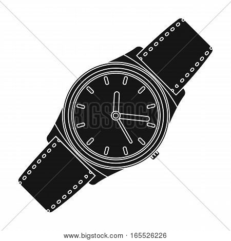 Classic wrist watch icon in black design isolated on white background. Hipster style symbol stock vector illustration.