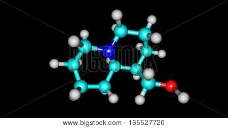 Lupinine is a bitter tasting quinolizidine alkaloid present in Lupinus species - lupins plants of the family Fabaceae. 3d illustration