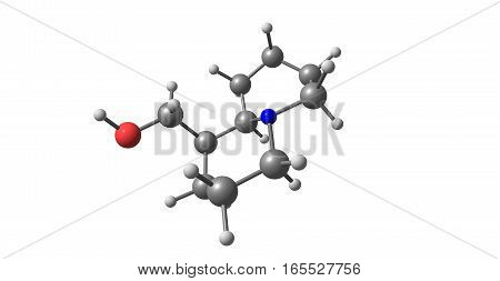 Lupinine is a bitter tasting quinolizidine alkaloid present in Lupinus species - lupins plants of the family Fabaceae. 3d illustration