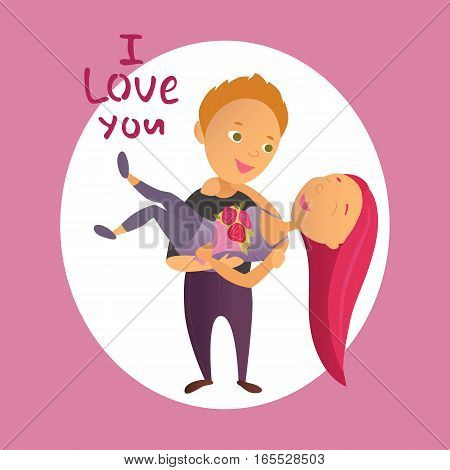 Vector illustration. Valentine's Day. Greeting card. Cartoon characters. Lovers man and woman.