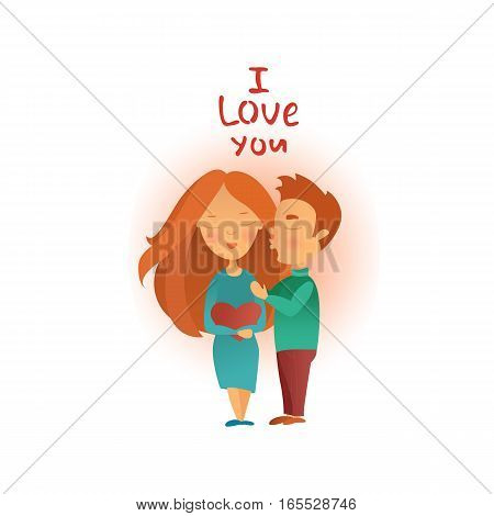 Vector illustration. Greeting card with Valentine's day holiday. Postcard with the image of enamored pair. Cartoon characters.