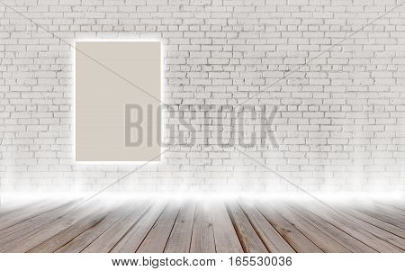 Mock up poster in vintage glowing loft interior, background, template design