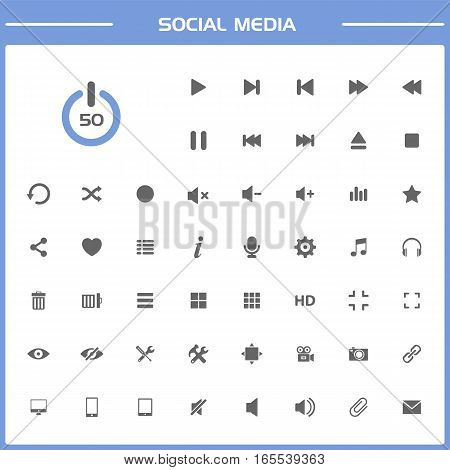 50 Social media icons set on white and blue background