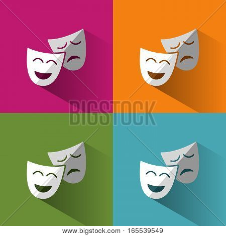 Masks icon with shadow on backgrounds of different colors illustration
