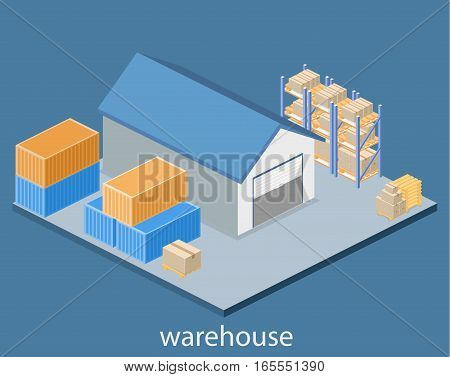 Isometric Flat 3D Concept Vector Warehouse Outside.