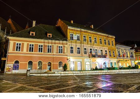 Brasov, Romania - July 19: Night View Of Council Square On July 15, 2014 In Brasov, Romania. Brasov