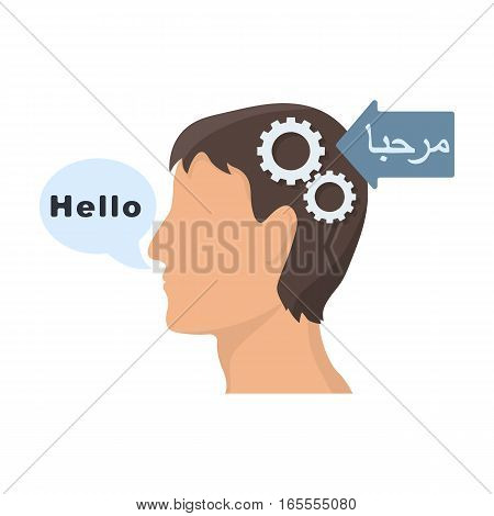 Understanding of foreign language icon in cartoon design isolated on white background. Interpreter and translator symbol stock vector illustration.