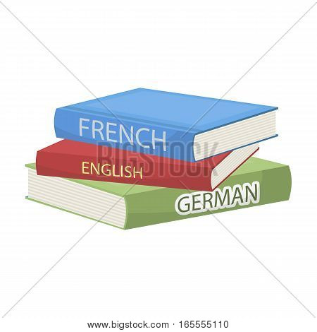 Various dictionaries icon in cartoon design isolated on white background. Interpreter and translator symbol stock vector illustration.
