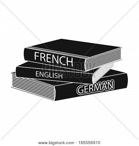 Various dictionaries icon in black design isolated on white background. Interpreter and translator symbol stock vector illustration.