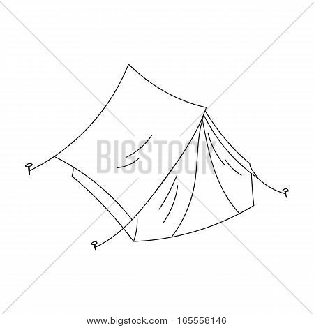 Yellow tent icon in outline design isolated on white background. Family holiday symbol stock vector illustration.