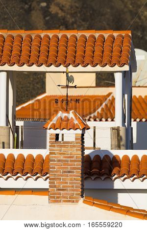 Decorative roof chimney and house roof on Tenerife Spain close up