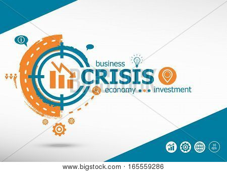 Crisis Concept On Target Icon Background. Flat Illustration.