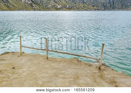 Shore at quilotoa lake in Latacunga Ecuador