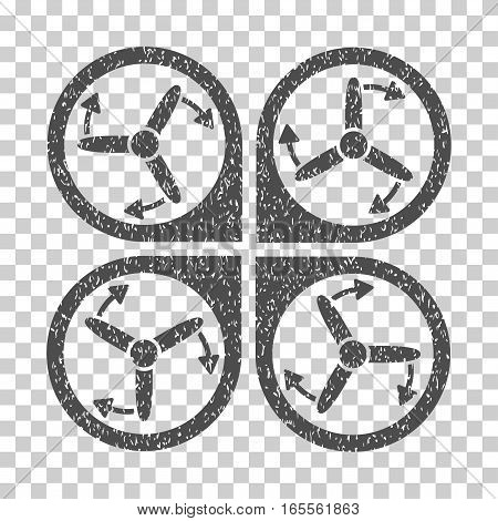 Copter Screws Rotation grainy textured icon for overlay watermark stamps. Flat symbol with dirty texture. Dotted vector gray ink rubber seal stamp with grunge design on a white background.