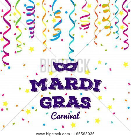 Mardi Gras traditional symbols collection - carnival masks, party decorations. Vector illustration isolated on white background.