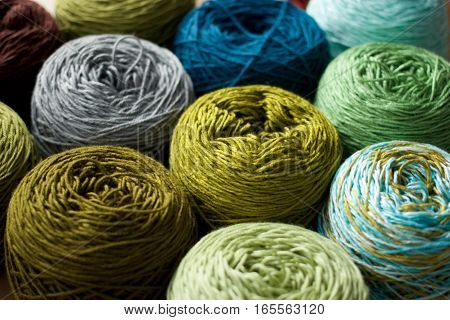 Greenery tone Balls wool cotton silk yarn set top view, Cotton, Crochet, Material, Silk, Greenery, Color of the year 2017