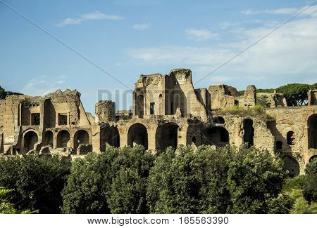 The ruins of the ancient Baths of Caracalla in Rome, Italy