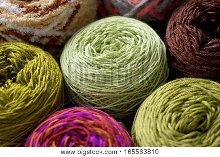 Greenery tone Balls wool cotton silk yarn set top view, Cotton, Crochet, Material, Silk, Greenery, Color of the year 2017