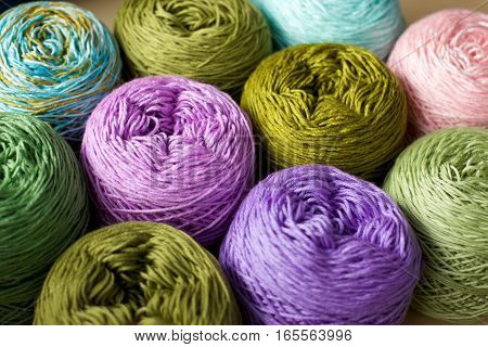 Greenery tone Balls wool cotton silk yarn set top view, Cotton, Crochet, Material, Silk, Greenery, Color of the year 2017