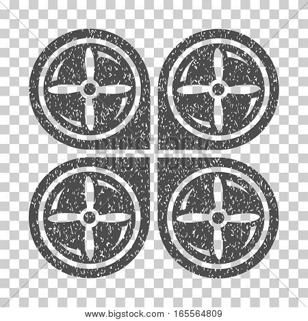 Nanocopter Screws Rotaion grainy textured icon for overlay watermark stamps. Flat symbol with scratched texture. Dotted vector gray ink rubber seal stamp with grunge design on a white background.
