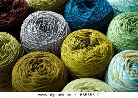 Greenery tone Balls wool cotton silk yarn set top view, Cotton, Crochet, Material, Silk, Greenery, Color of the year 2017