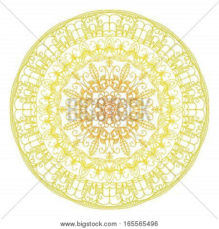 Linear vector mandala yellow on white background