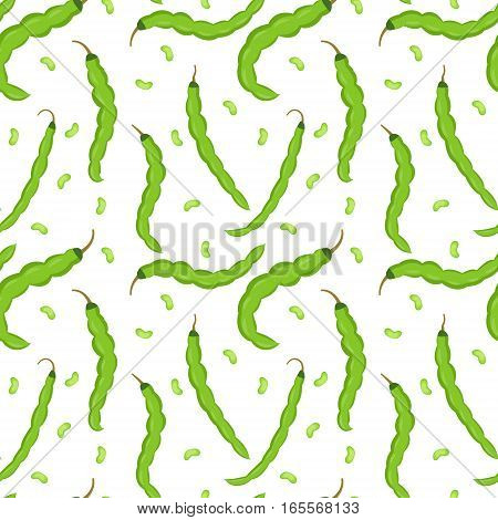 Haricot bean seamless pattern. Green pod endless background, texture. Vegetable backdrop. Vector illustration