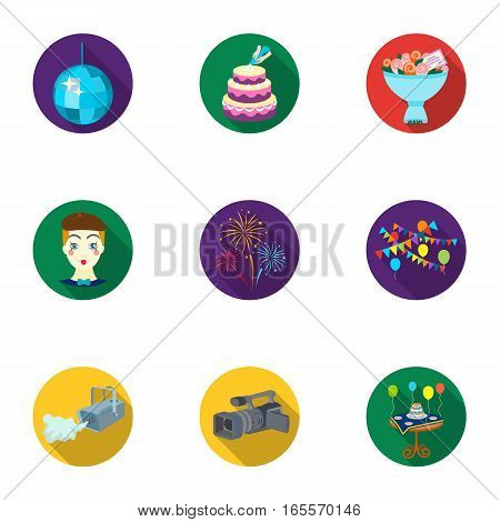 Event service set icons in flat design. Big collection of event service vector symbol stock illustration