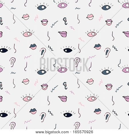 Drawing abstract seamless pattern. Retro memphis style, fashion 80-90s. Pop art.