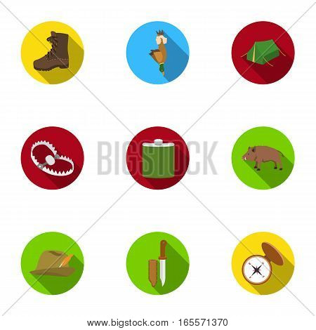 Hunting set icons in flat style. Big collection of hunting vector symbol stock