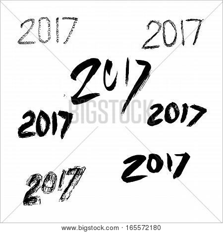 Set of handwriting numbers of 2017 year. Vector
