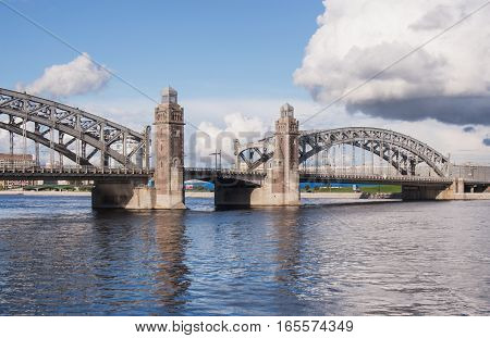 Bolsheokhtinsly Bridge Across Neva River St.petersburg Russia