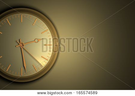Time leaves without a delay concept. Closeup of wall clock with copy space, a second hand a leaving light trail, 3D illustration.