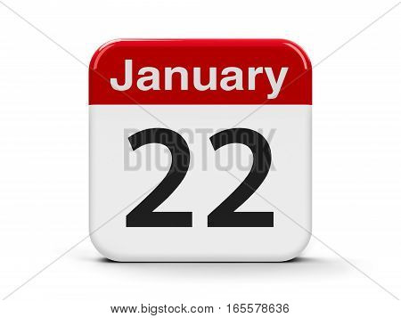 Calendar web button - The Twenty Second of January three-dimensional rendering 3D illustration