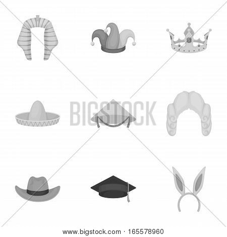 Hats set icons in monochrome style. Big collection of hats vector symbol stock
