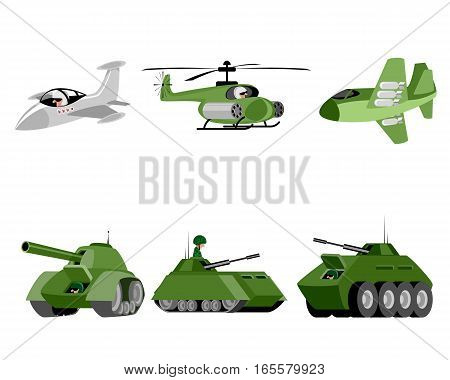 Vector illustration of a six military vehicle
