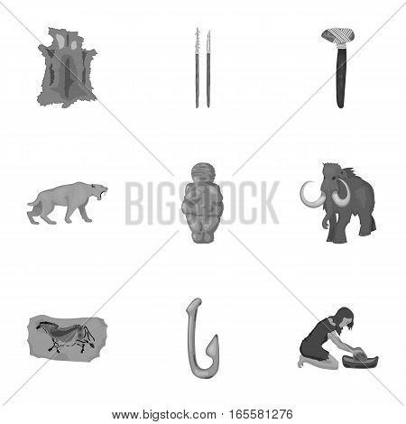 Stone age set icons in monochrome design. Big collection of stone age vector symbol stock illustration