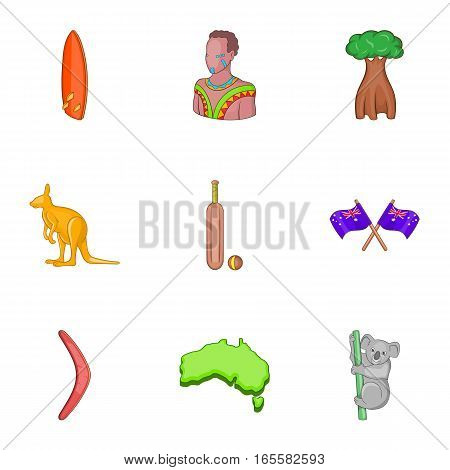 Australia symbols icons set. Cartoon illustration of 9 Australia symbols vector icons for web