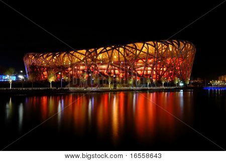 Beijing, China - 28 November: Peking de nationale Olympisch Stadion illuminated at night op 28 November