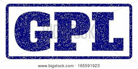 Navy Blue rubber seal stamp with GPL text. Vector message inside rounded rectangular banner. Grunge design and unclean texture for watermark labels. Horisontal sign on a white background.