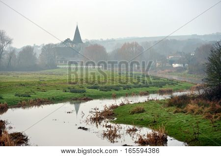 Alfriston Church And Cuckmere River On A Misty Morning