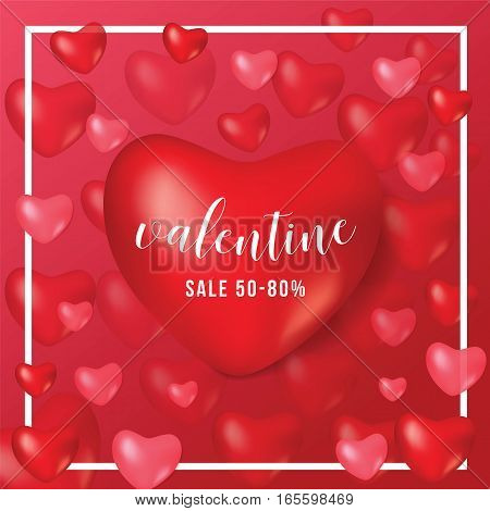 Happy Valentine Day Coupon Banner Card Promotion template. Heart Red Ballon. Elegant Vector illustration.