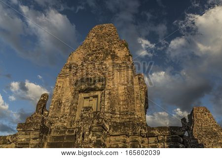 Temple Angkor Thum With Nice Blue Sky In Cambodia