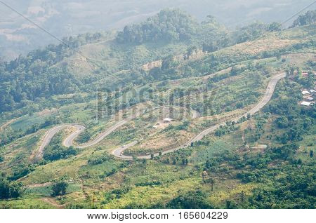 Mountain road curve to phu tub berk mountain in phetchabun thailand